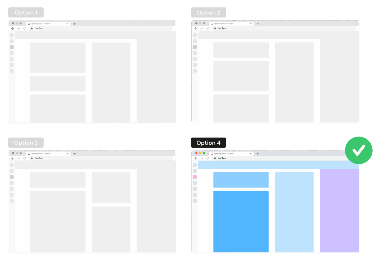 The four layout options with option four, the drawer, marked as selected